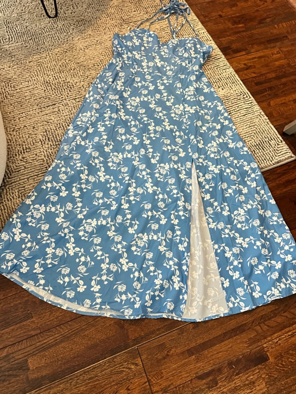 SHEIN Blue Floral Tie-Shoulder Maxi Dress